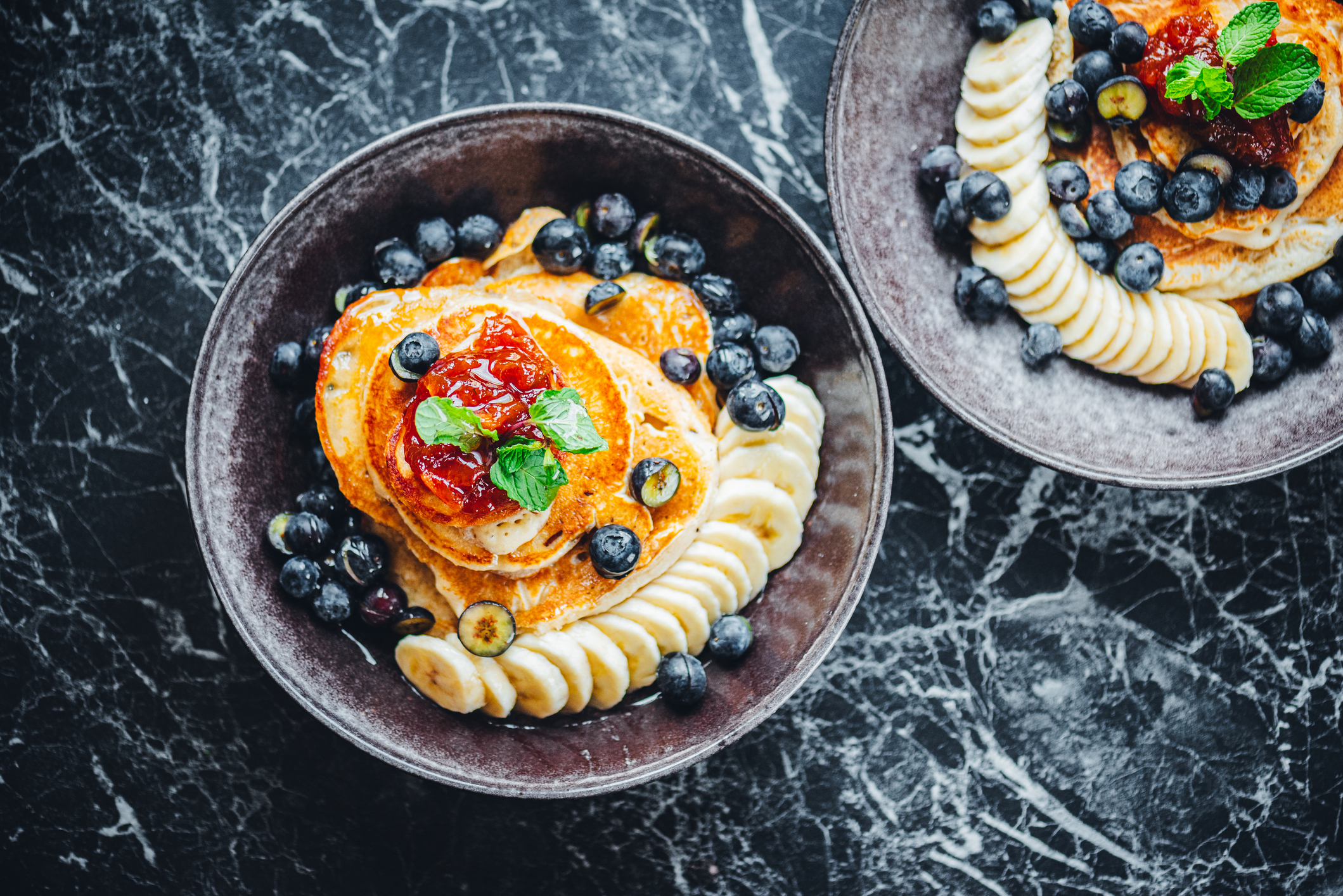 Vegan Breakfast Pancakes with Maple Syrup and Berries