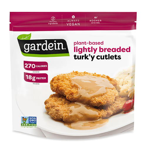 package of vegan turkey cutlets by gardein